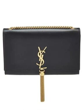 Saint Laurent Black Leather Crossbody Bag with Gold Tassel